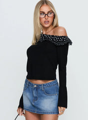 Sariya Long Sleeve Ruffle Top Black Polka