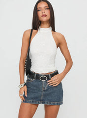 Nickei Denim Mini Skirt Washed Blue Petite