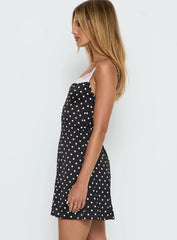 Renaissance Corset Lace Mini Dress Black White Polka Dot