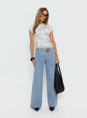 Candi Mid Rise Wide Leg Studded Jeans Light Blue Wash