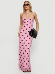 Celena Maxi Dress Pink Brown Polka Dot