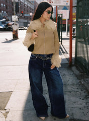 Savenna Mid Rise Wide Leg Jeans Dark Wash Leopard