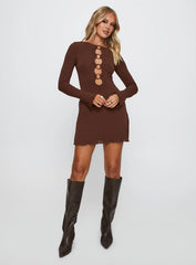 Dejonge Long Sleeve Ring Mini Dress Brown