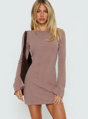 Bryanna Long Sleeve Mini Dress Pink Brown