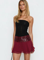 Zenayda Drop Waist Sequin Mini Skirt Burgundy