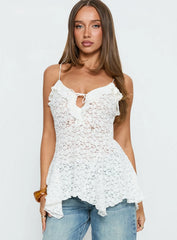 Medinilla Ruffle Tie Front Top White Lace