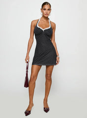 Black Beauty Halter Mini Dress Black Polka