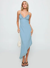 Fleuretta Embroidered Midi Dress Blue Brown