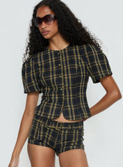 Femme Blouse Top Navy Lemon Plaid