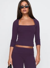 So American Rib 3 4 Sleeve Top Purple
