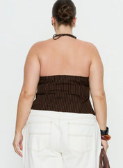 Cherise Bead Detail Top Brown Pinstripe Curve