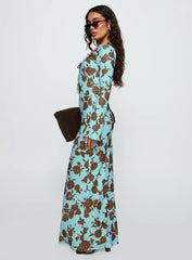 Elorie Long Sleeve Maxi Dress Blue Brown