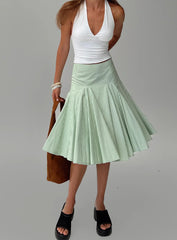 Evangaleine Pleat Midi Skirt Green White
