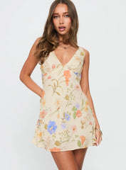 Pennie Bias Mini Dress Cream Floral