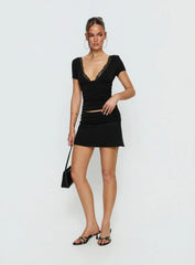 Amia Lace V Neck Top Black