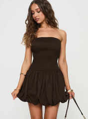 Bonjour Bubble Hem Mini Dress Brown