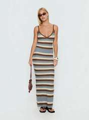 Leylana Scoop Knitted Maxi Dress Blue Brown Stripe