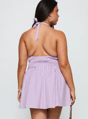 Attracted Halter Mini Dress Purple Stripe Curve