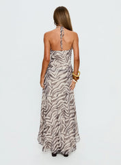 Roxine Asymmetrical Halter Maxi Dress Animal Multi