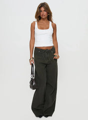 Bruiser Tie Waist Mid Rise Wide Leg Jeans Green Petite