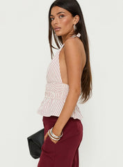 Perpetua Halter Neck Top Red White Stripe