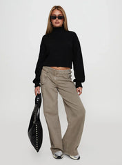Sayge Mock Neck Knit Sweater Black