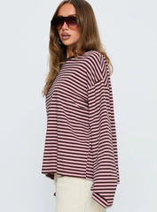 Settle Down Long Sleeve Top Pink Brown Stripe
