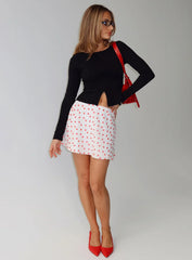 Dapple Bias Mini Skirt White Red Polka