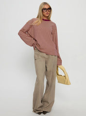 Settle Down Long Sleeve Top Lemon Burgundy Stripe