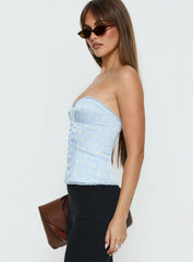Jazzy Strapless Corset Top Blue Lemon Polka