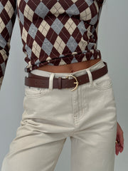 Tavian Faux Leather Belt Brown Gold