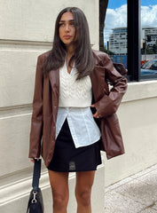 Morrison Faux Leather Blazer Brown
