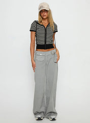 Kahlee Zip Through Hoodie Grey Black Stripe