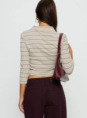 Jaeda Collared 3 4 Sleeve Top Stripe