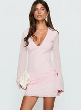Joya Long Sleeve Plunge Mini Dress Pink