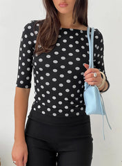Venna 3 4 Sleeve Boat Neck Top Black White Polka