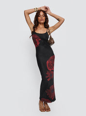 Lucky to Love Maxi Dress Black Red Floral