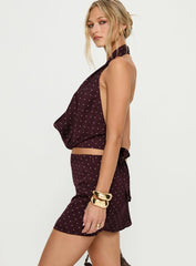 Keiana Mini Skirt Burgundy Pink Polka