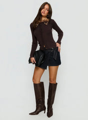 Chiqueeta Faux Fur Trim Knit Cardigan Brown