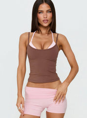 Ascend Layered Halter Tank Top Brown Pink