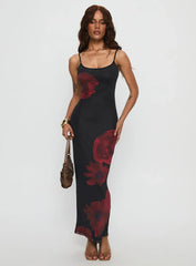 Lucky to Love Maxi Dress Black Red Floral