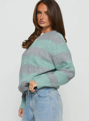 Queena Zip Through Knit Sweater Grey Blue Stripe