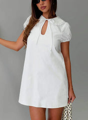 Youve Got Mail Lace Trim Keyhole Mini Dress White