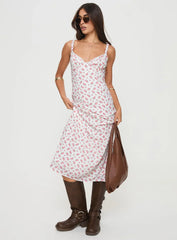 Georgia Midi Dress White Pink Floral
