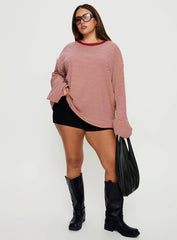 Settle Down Long Sleeve Top Lemon Burgundy Stripe Curve