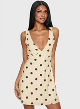 Nellie Mini Dress Lemon Brown Polka Dot
