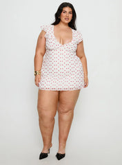 I Guess So Mini Dress White Burgundy Curve