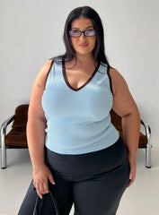 Baseline V Neck Rib Tank Top Blue Brown Curve
