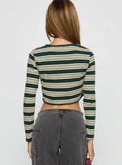 Bentlea Long Sleeve Top Green Yellow Stripe