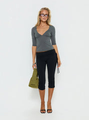 Back To Friends V Neck 3 4 Sleeve Top Grey